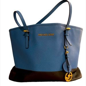 Michael Kors Two Tone Blue Navy Tote Bag Purse.